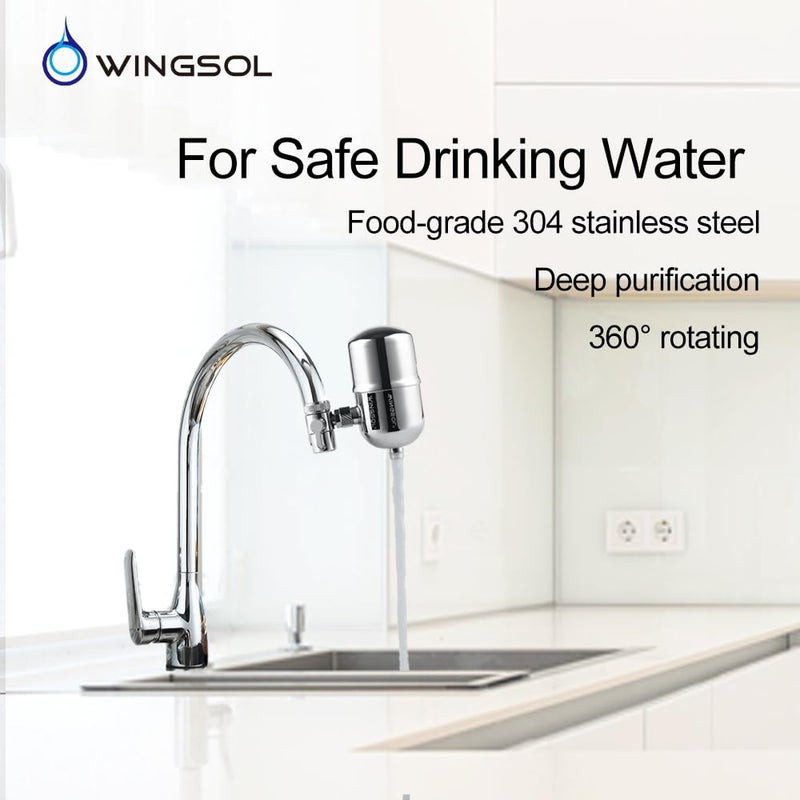 WINGSOL Faucet Water Filter - Stainless-Steel, Reduces Chlorine, PFAS - Japan PAC Filter Improves Taste - Fits Standard Faucets (PAC-2P) - Image 2
